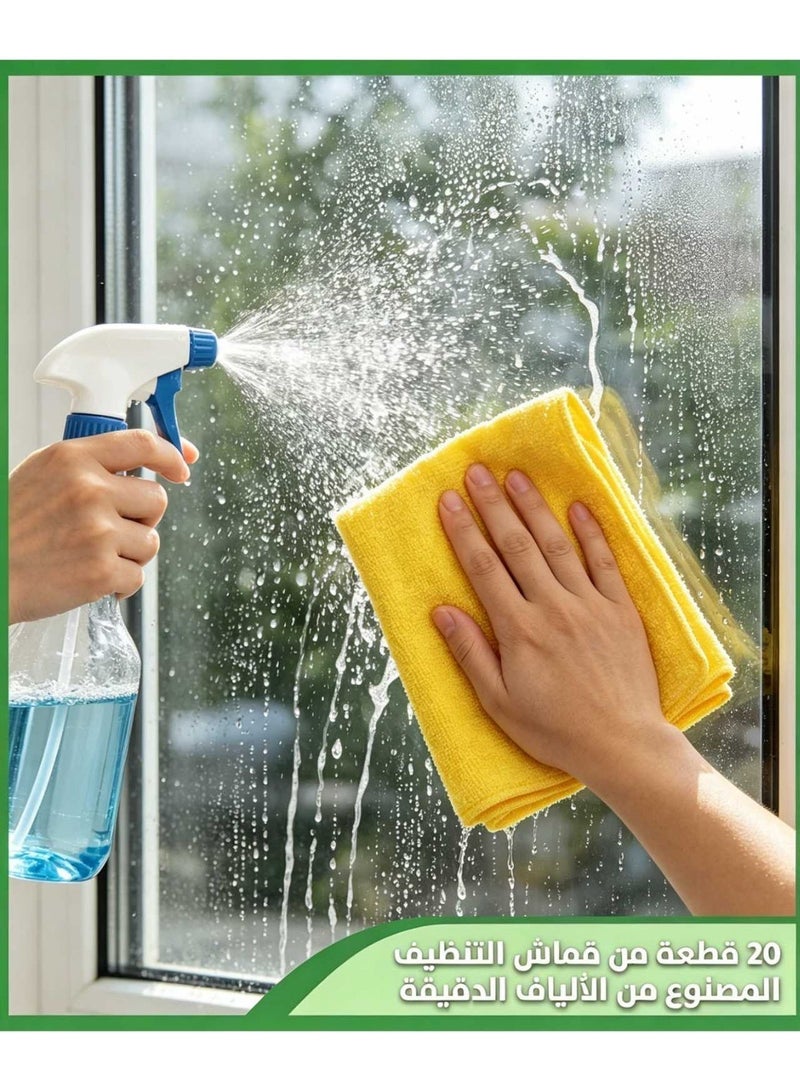 SIXPENNY Microfiber Cleaning Cloths (Pack of 20) -30 x 30 cm Cleaning Rags Kitchen Towel Dish, Car Wash, Windows, Bathroom, Absorbent Reusable, All Purpose - Blue, Green, Orange, Yellow, Kitchen Towel - Image 4