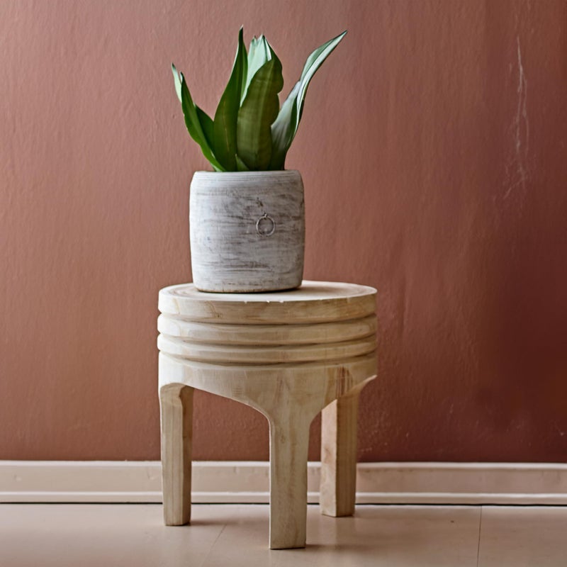 Creative Co-op Creative CoOp Boho HandCarved Paulownia Wood Stool Natural