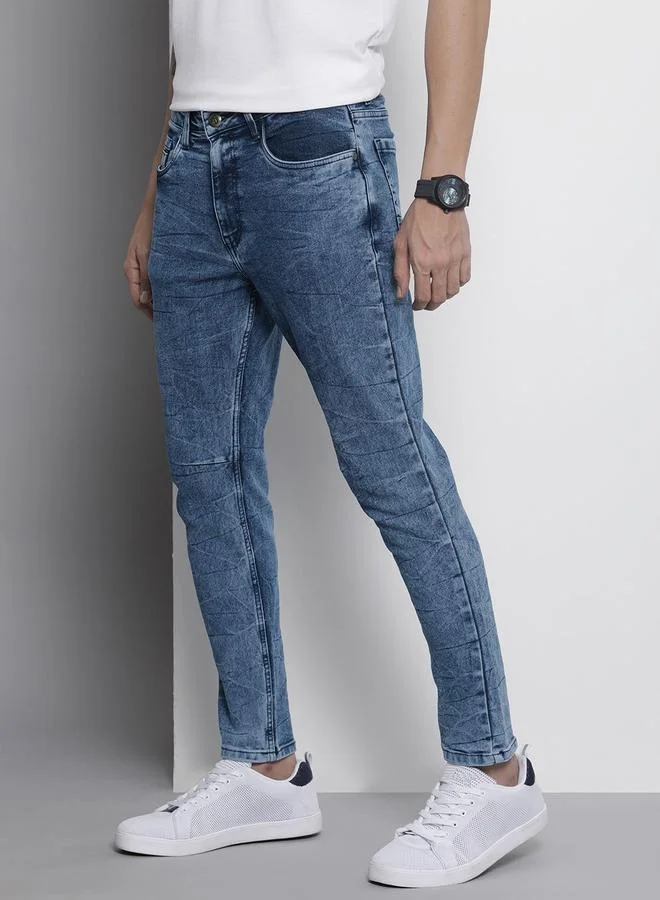 The Indian Garage Co Men Blue Carrot Fit Washed Jeans