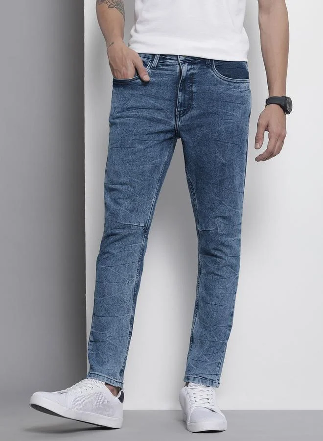 The Indian Garage Co Men Blue Carrot Fit Washed Jeans