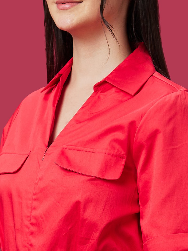 globus Globus Women Red Waist Tie-Ups Pure Cotton Basic Jumpsuit - Image 5