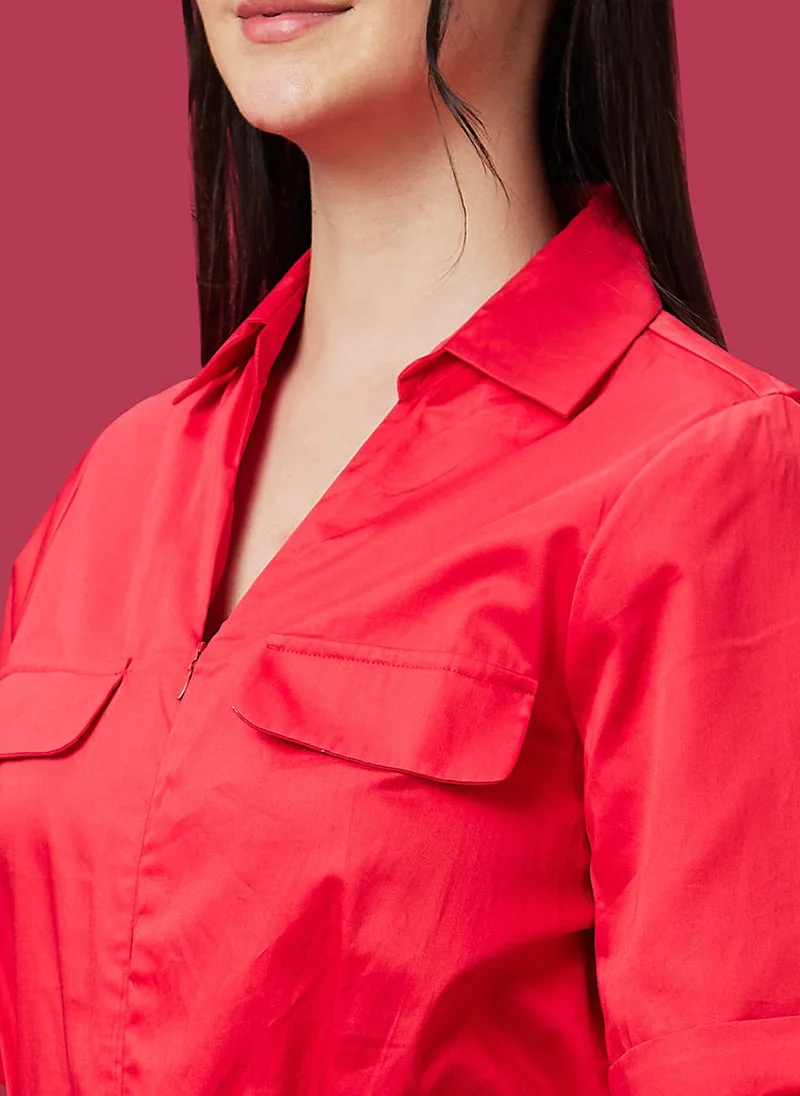 globus Globus Women Red Waist Tie-Ups Pure Cotton Basic Jumpsuit