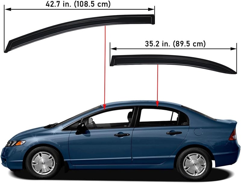 Lightronic Auto Vent Window Visor for 2006-2011 Honda Civic Sedan - Dark Smoke, 4-Pcs - Image 2