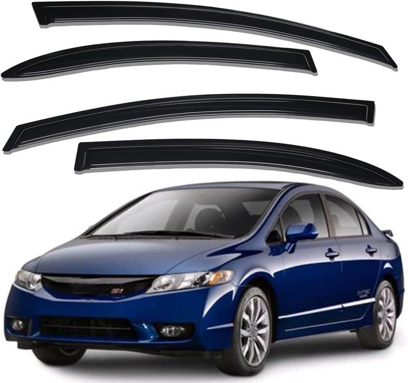 Lightronic Auto Vent Window Visor for 2006-2011 Honda Civic Sedan - Dark Smoke, 4-Pcs - Image 1