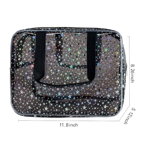TotePrint Black Holographic Star Cosmetic Bag for Women 118x51x82 Inches Portable Travel Toiletry Bag with HandlesDurable PVC MaterialZipper DesignIdeal Large Clear Makeup Organizer - Image 3