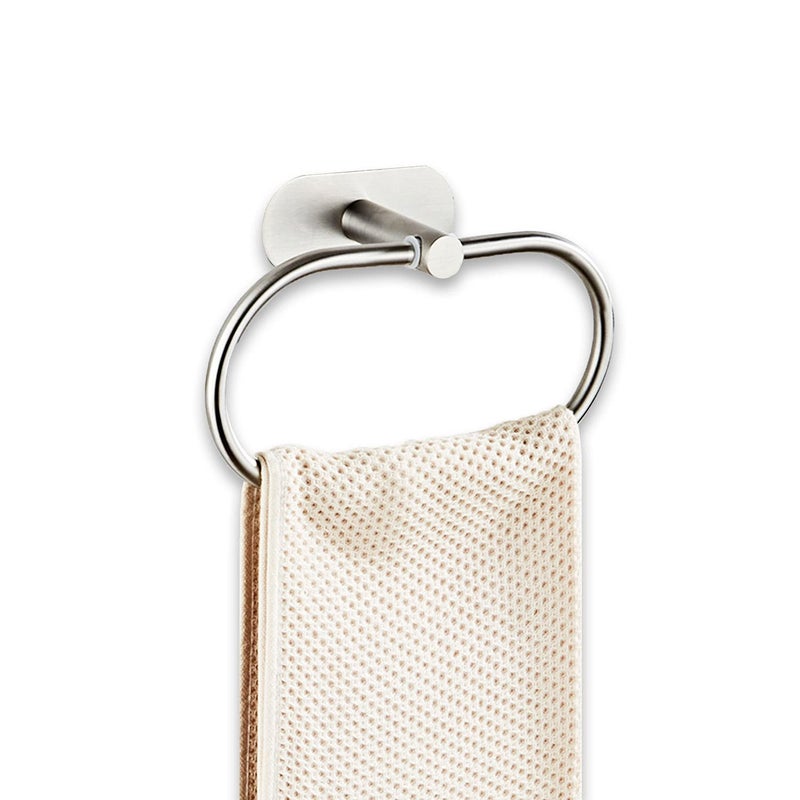 Besteffie Self Adhesive Towel Ring for Bathroom Stainless Steel Adhesive Hand Towel Holder No Drilling Modern Hand Towel Hanger Stick on Wall Brushed Nickel - Image 5