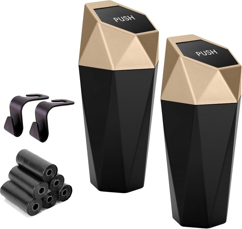 Ginsco Car Trash Can Cup Holder, 2 Pack Mini Leakproof Trash Can with Lid and Accessories - Image 1