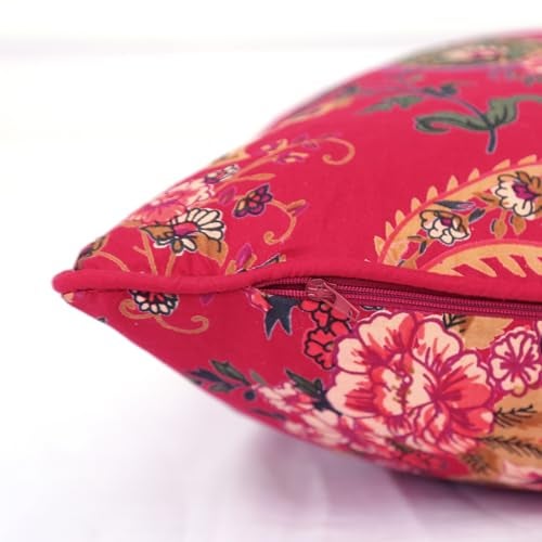 Swayam Set of 5 Floral Print Cotton Red Cushion Cover | 16 x 16 Inch | Soft Breathable Fabric with Hidden Zipper | Decorative & Stylish Cushion Covers for Sofa, Living Room, Bedroom & Couch - Image 3
