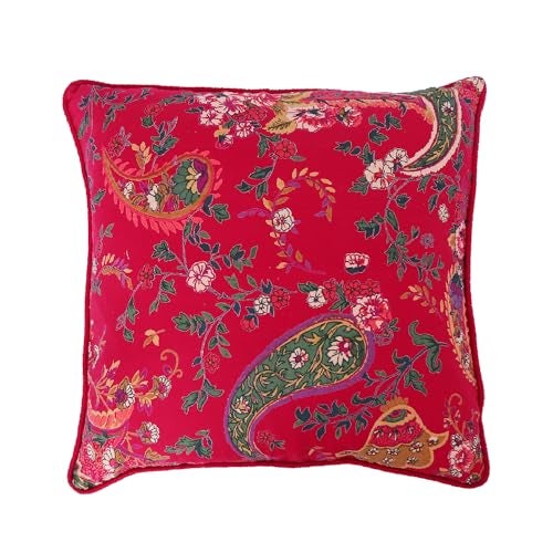 Swayam Set of 5 Floral Print Cotton Red Cushion Cover | 16 x 16 Inch | Soft Breathable Fabric with Hidden Zipper | Decorative & Stylish Cushion Covers for Sofa, Living Room, Bedroom & Couch - Image 2