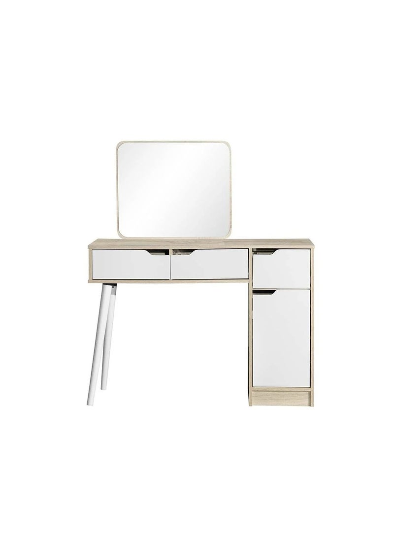 DANUBE HOME Kinder Vanity 1 Door 3 Drawers Dresser With Mirror Makeup Dressing Table With Mirror And Drawers For Small Bedroom Studio Minimalist - White & Sonoma Oak  - Image 1