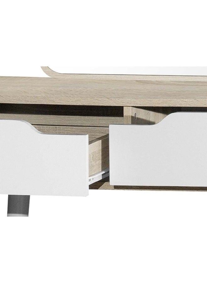 DANUBE HOME - Kinder Vanity 1 Door 3 Drawers Dresser With Mirror Makeup Dressing Table With Mirror And Drawers For Small Bedroom Studio Minimalist - White & Sonoma Oak - Image 1
