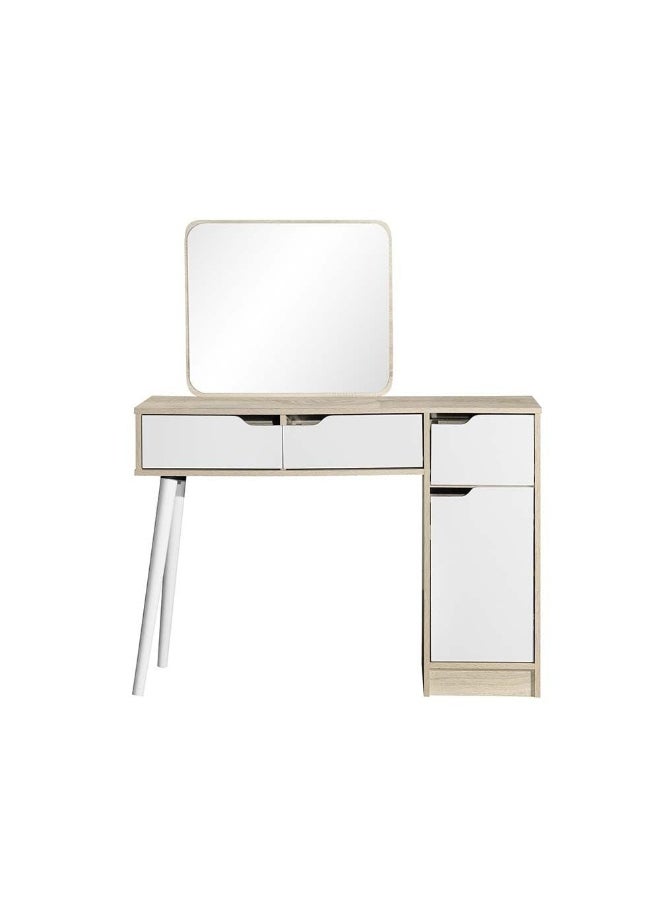 DANUBE HOME - Kinder Vanity 1 Door 3 Drawers Dresser With Mirror Makeup Dressing Table With Mirror And Drawers For Small Bedroom Studio Minimalist - White & Sonoma Oak - Image 1