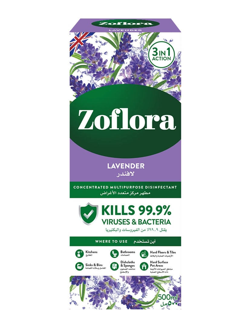 Zoflora Concentrated multi-purpose disinfectant with a refreshing lavender scent, 500 ml - Image 1