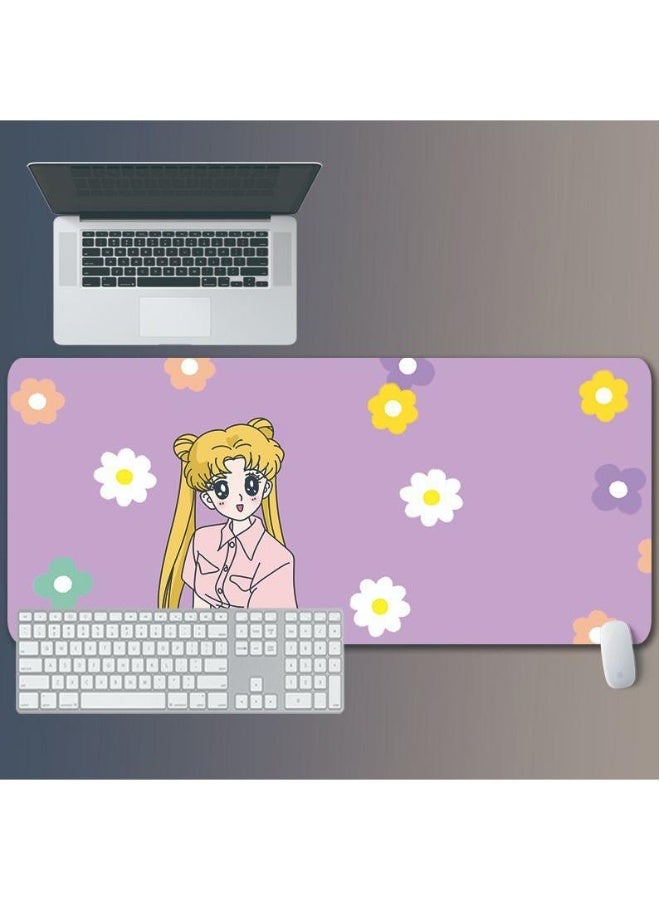 هدية من Sailor Moon للفتيات - سجادة ماوس كبيرة ممتدة لسطح المكتب، حواف مخيطة، سجادة ماوس طويلة وقاعدة مطاطية غير قابلة للانزلاق، أبعاد 800X300X5mm