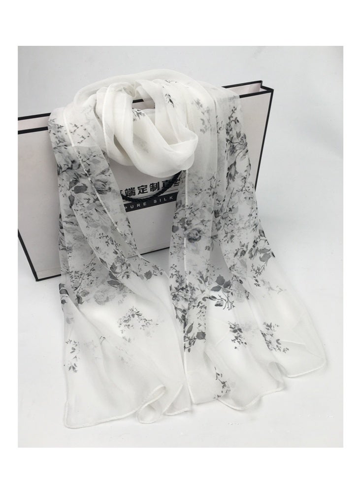 Zeemey Fresh floral print silk scarf two-piece set, including light green background with pink flowers and beige background with pink flowers, the pattern is fresh and elegant, the fabric is light and breathable, suitable for a variety of wearing scenes 160*50cm - Image 3