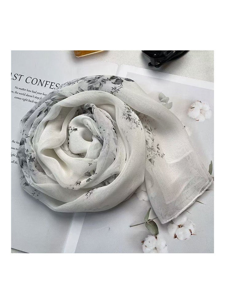 Zeemey Fresh floral print silk scarf two-piece set, including light green background with pink flowers and beige background with pink flowers, the pattern is fresh and elegant, the fabric is light and breathable, suitable for a variety of wearing scenes 160*50cm - Image 5