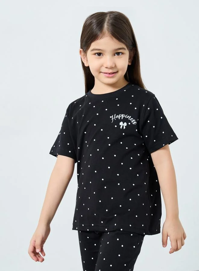 Styli Styli Girls Black Dot Print T-Shirt and Pants Set