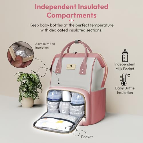 StarAndDaisy Diaper Bag / 30L Lightweight Diaper Bag for Mothers for Travel with 3 Insulated Bottle Pockets/Baby Bag for Mother Travel & Maternity Bag for Baby – Pink Grey - Image 2