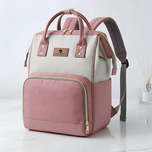 StarAndDaisy Diaper Bag / 30L Lightweight Diaper Bag for Mothers for Travel with 3 Insulated Bottle Pockets/Baby Bag for Mother Travel & Maternity Bag for Baby – Pink Grey - Image 1