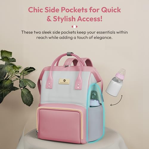 StarAndDaisy Diaper Bag / 30L Lightweight Diaper Bag for Mothers for Travel with 3 Insulated Bottle Pockets/Baby Bag for Mother Travel & Maternity Bag for Baby – Pink Grey - Image 4