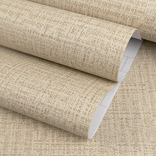 TANONE Khaki Contact Paper Peel and Stick, Grasscloth Beige Wallpaper Self Adhesive Removable Wallpaper, Fabric Linen Wall Paper Decorative for Wall Cabinets Drawers Kitchen 15.8" W X394 L - Image 1
