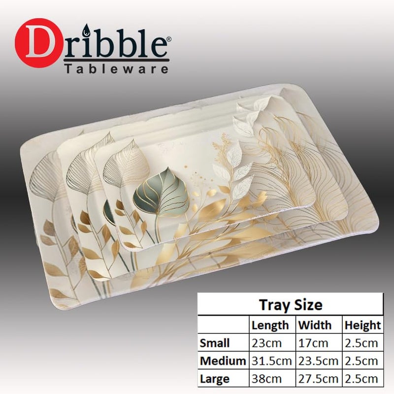 Dribble طقم صواني تقديم درابل من الميلامين 3 قطع (صغيرة [23سم (طول) × 17سم (عرض) × 2.5سم (ارتفاع)]، متوسطة [31.5سم (طول) × 23.5سم (عرض) × 2.5سم (ارتفاع)]، وكبيرة [38سم (طول) × 27.5سم (عرض) × 2.5سم (ارتفاع)]، شكل مستطيل، تصميم: بريق - Image 4