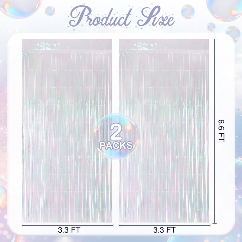 Just Shimmer 2 Pack White Iridescent Streamers Backdrop, 3.3x6.6ft Foil Fringe Curtains Silver Holographic Door Tinsel Streamers for Birthday, Wedding, Holiday, Bachelorette, Theme Party Decorations - Image 2