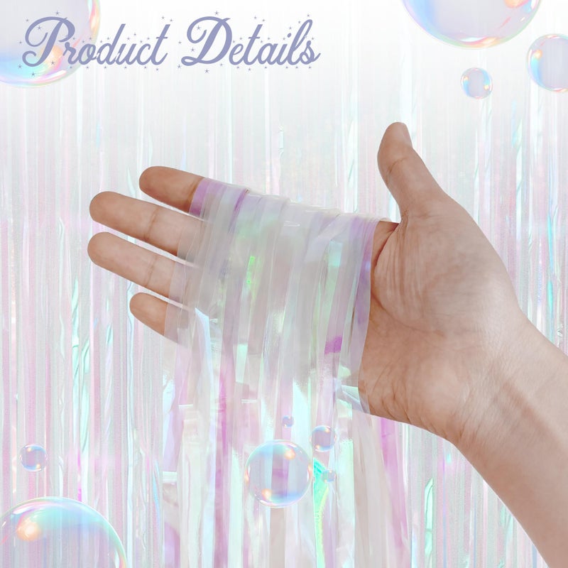Just Shimmer 2 Pack White Iridescent Streamers Backdrop, 3.3x6.6ft Foil Fringe Curtains Silver Holographic Door Tinsel Streamers for Birthday, Wedding, Holiday, Bachelorette, Theme Party Decorations - Image 4
