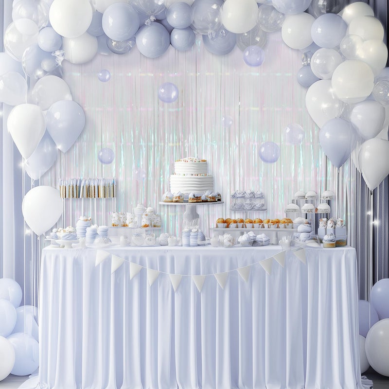 Just Shimmer 2 Pack White Iridescent Streamers Backdrop, 3.3x6.6ft Foil Fringe Curtains Silver Holographic Door Tinsel Streamers for Birthday, Wedding, Holiday, Bachelorette, Theme Party Decorations - Image 5