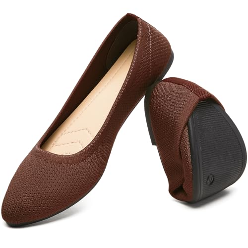 HEAWISH Women’s Ballet Flat Flats Shoes Comfortable Mesh Pointed Toe Slip On Dress Shoes(Tan,US7) - Image 1