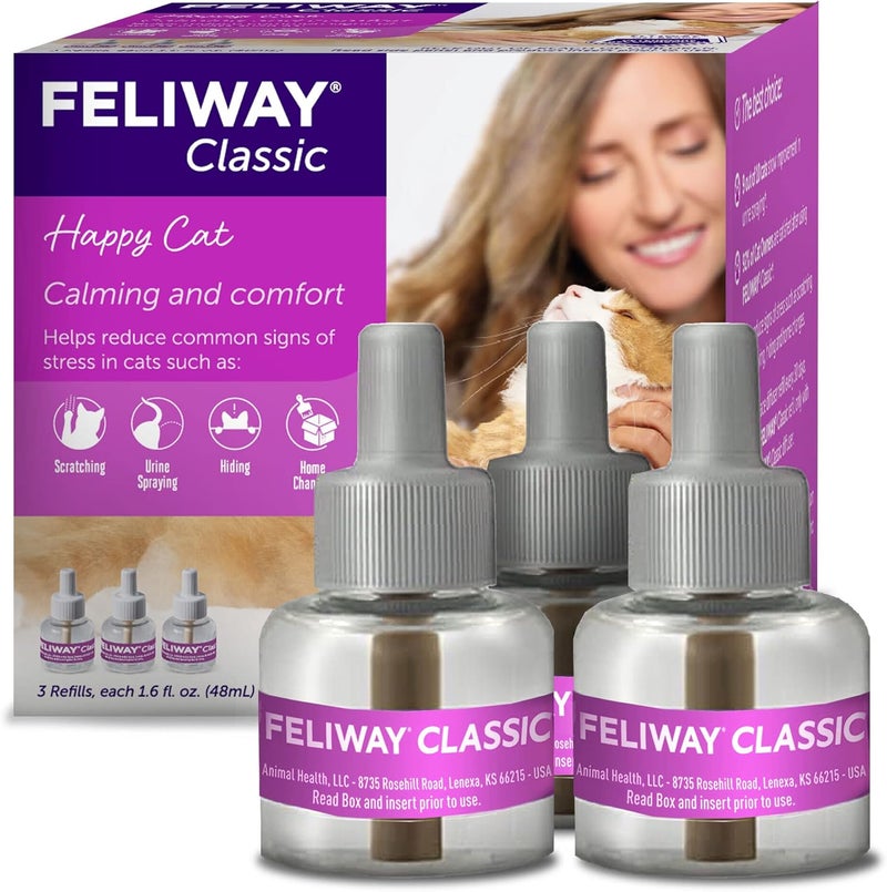 Feliway ® Classic 3 x 30 Day Cat Calming Refills for Pheromone Diffuser, 3 x 48ml Value Pack - Helps Reduce Common Signs of Stress in Cats & Kittens, Enhanced Calming - Image 1