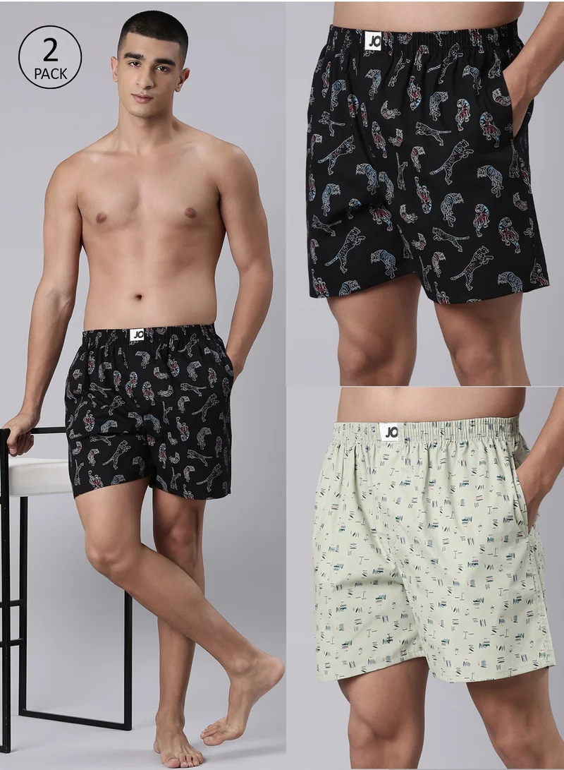 Joven Men Printed Pure Cotton Side Pocket Boxers Pack of 2