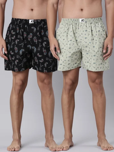 جوفن بوكسرات قطن خالص مطبوعة بجيوب جانبية للرجال - عبوة من