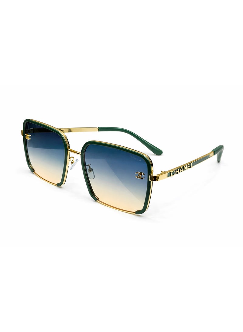 Chanel Square Gradient Sunglasses – Green & Gold Frame with Blue Gradient Lenses