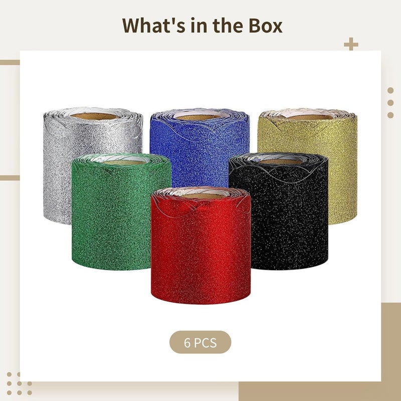 6 Rolls of Glitter Scalloped Bulletin Board Borders, 196.8 Ft Self-Adhesive Waterproof Decorative Tape - Image 2