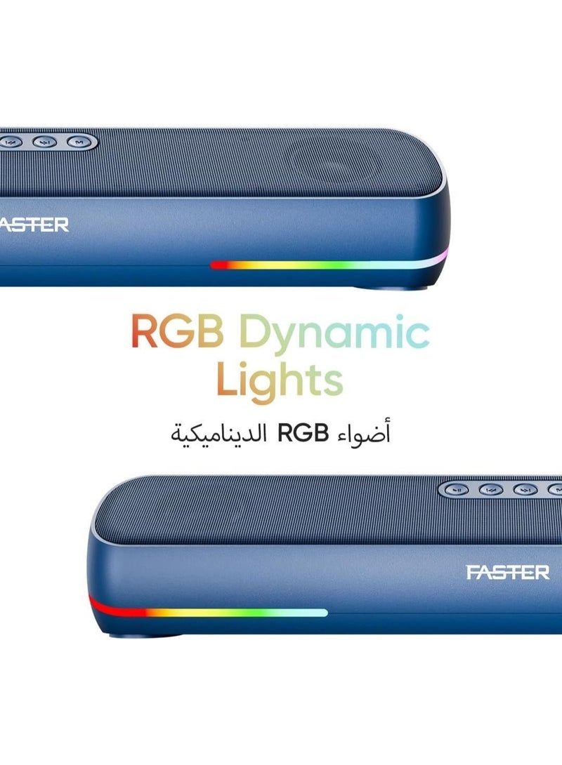 Faster Ryzo Z16 Soundbar - 16W Wireless Sound Bar 415x133x100mm Bluetooth 5.3 EDR 5H Playback RGB Light TWS - Portable Speaker USB AUX, TF Card - Hands-Free Call 360° Surround Sound (Navy Blue) - Image 2