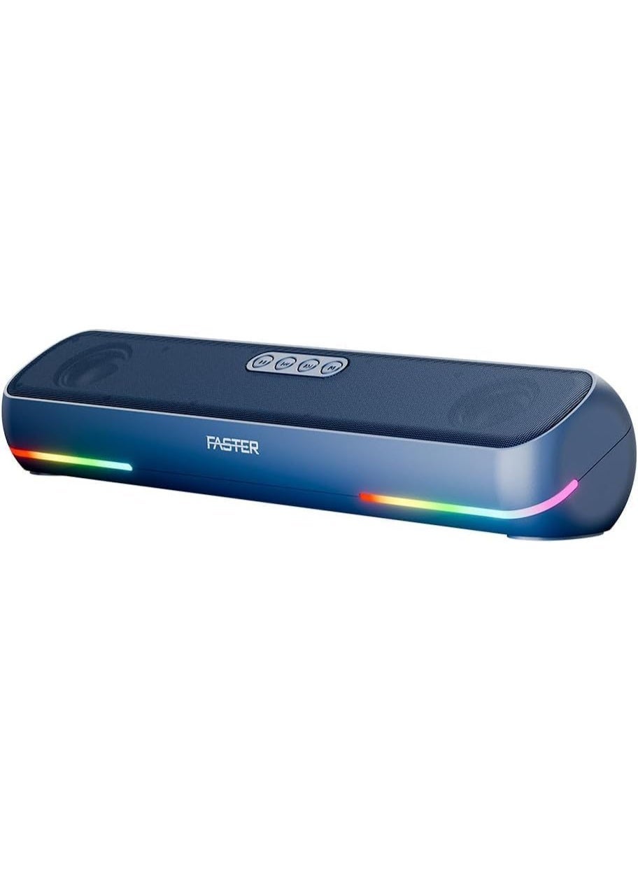 Faster Ryzo Z16 Soundbar - 16W Wireless Sound Bar 415x133x100mm Bluetooth 5.3 EDR 5H Playback RGB Light TWS - Portable Speaker USB AUX, TF Card - Hands-Free Call 360° Surround Sound (Navy Blue)