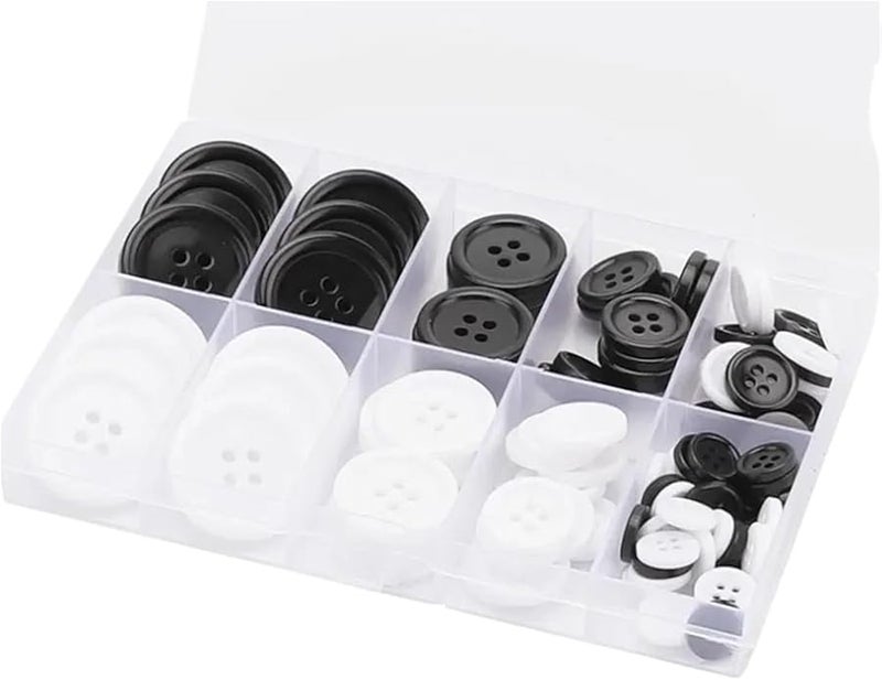 أزرار خياطة من الراتنج الأسود والأبيض 400 قطعة، 4 ثقوب، مستديرة ومختلطة لإمدادات الملابس DIY - Image 2