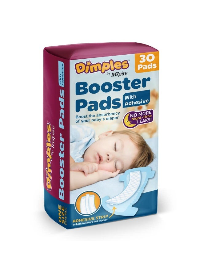 Inspire Dimples Booster Pads, Baby Diaper Doubler with Adhesive - Boosts Diaper Absorbency - No More leaks 30 Count (with Adhesive for Secure Fit) (30 Count) - Image 1