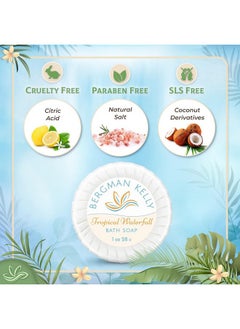 BERGMAN KELLY BERGMAN KELLY - Hotel Soap Bars in Bulk - Tropical Waterfall, 1 oz, 100 PK - Small Individually Wrapped Round Soap - Travel Size Mini Toiletries for Airbnb, Motel, Guest Bathroom  - Image 2