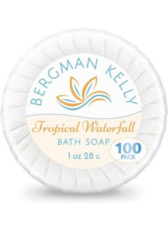 BERGMAN KELLY BERGMAN KELLY - Hotel Soap Bars in Bulk - Tropical Waterfall, 1 oz, 100 PK - Small Individually Wrapped Round Soap - Travel Size Mini Toiletries for Airbnb, Motel, Guest Bathroom  - Image 1