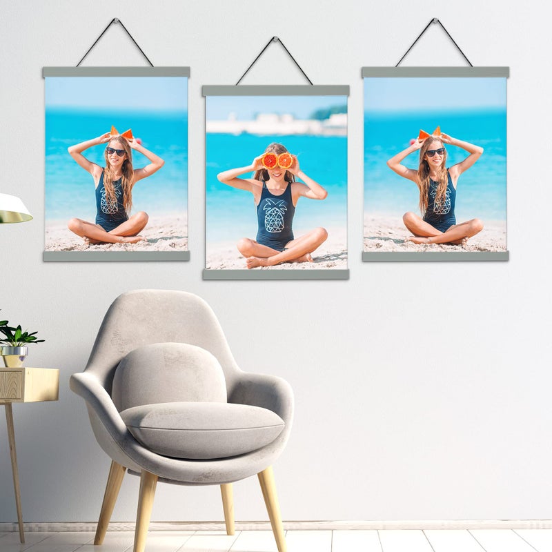Magnetic Poster Hanger Frame Grey Color 3 pack  8x10 8x12 8x18 Poster Frame Wooden Magnetic Hanging Kit for Walls Map Canvas Artwork  - Image 1