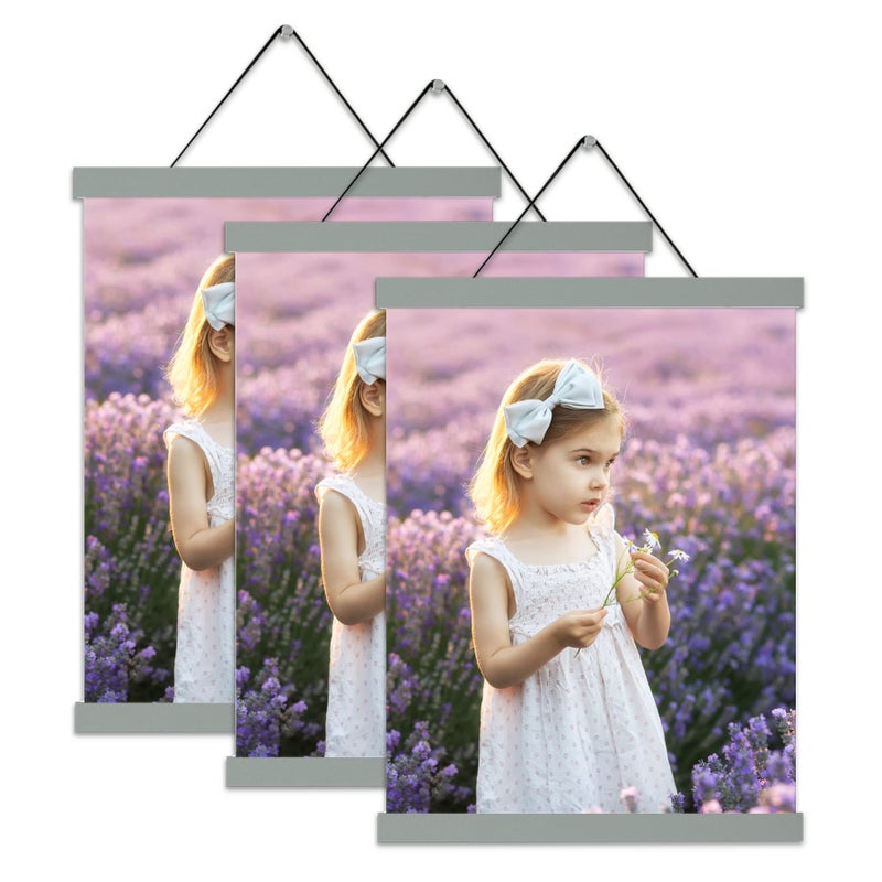 Magnetic Poster Hanger Frame Grey Color 3 pack  8x10 8x12 8x18 Poster Frame Wooden Magnetic Hanging Kit for Walls Map Canvas Artwork  - Image 2