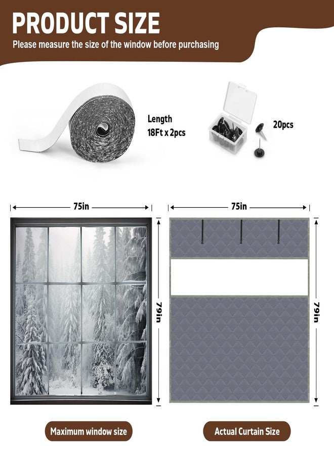 Precizex Window Insulation Kit for Winter 75'' x 79'' Visible Thermal Window Insulation Reusable Oxford Cloth Cotton Layer Thermal Window Cover Insulated Window Cover Warm Waterproof Attic Insulation Cover - Image 2