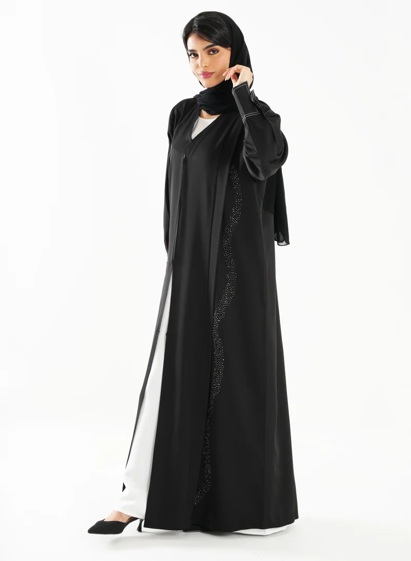 Rosette Abaya Abaya with Embroidery Design long sleeves