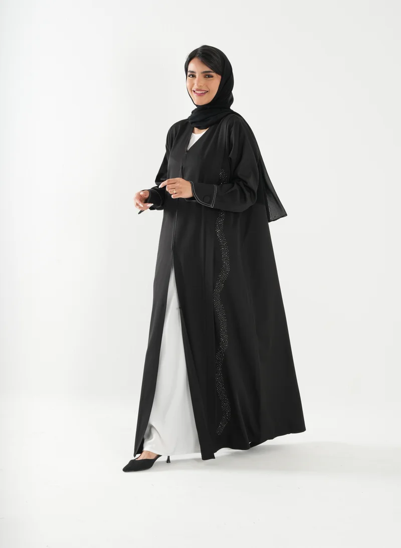 Rosette Abaya Abaya with Embroidery Design long sleeves