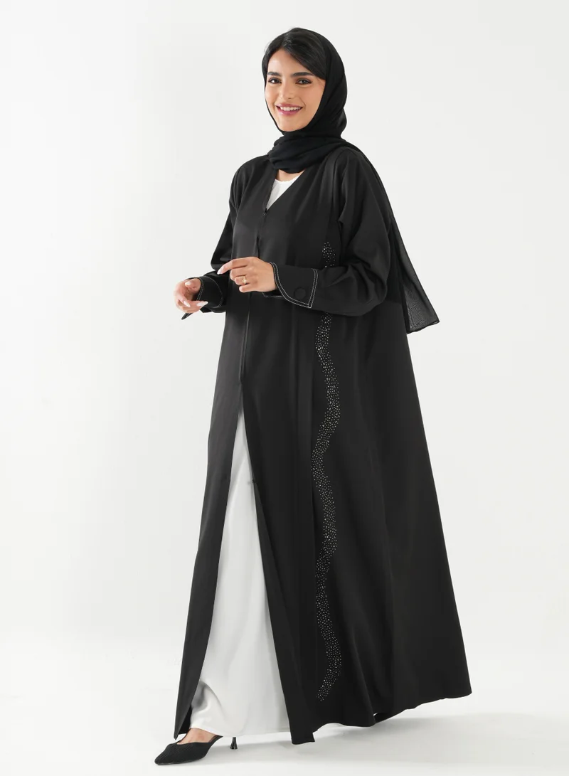 Rosette Abaya Abaya with Embroidery Design long sleeves