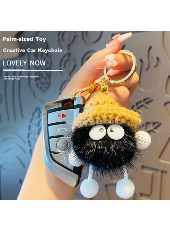 DiGallen Digalun, Popular Cartoon Real Mink Fur Car Keychain, For Women, Suitable For Volkswagen, Honda, Audi, Bmw, Mercedes-benz, Toyota, Hongguang, Mini, Byd, Couples Keychain Pendant, Little Coal Ball - Gray - Image 2