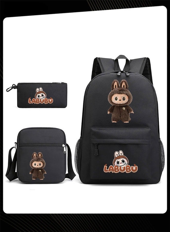 حقيبة مدرسية لطيفة من 3 قطع بتصميم لابوبو جديدة سعة كبيرة مقاومة للاهتراء لطلاب المدارس الابتدائية والمتوسطة والثانوية - Image 1