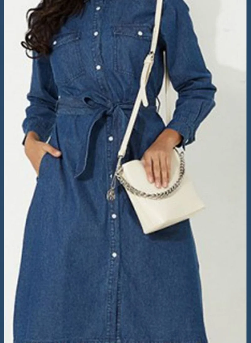 Aeropostale Denim A-Line Shirt Midi Dress